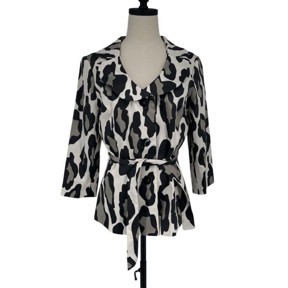 Sandro Women's Animal Print‎ Jacket Black Size L 3/4 Sleeve Belted Waist